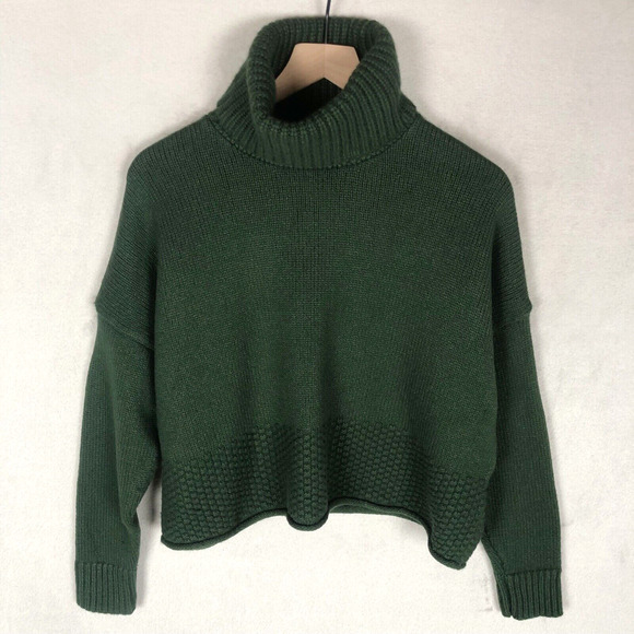 Madewell Sweaters - MADEWELL Sadler Merino Wool Turtleneck Sweater Women's M Green Crop Pullover